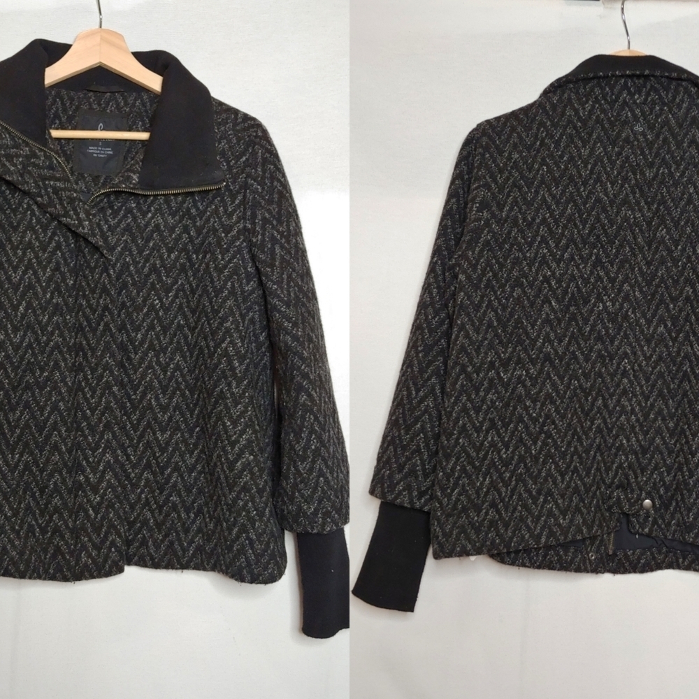 Prana Lily Wool Blend Herringbone Zigzag Jacket Black Gray Small‎ S